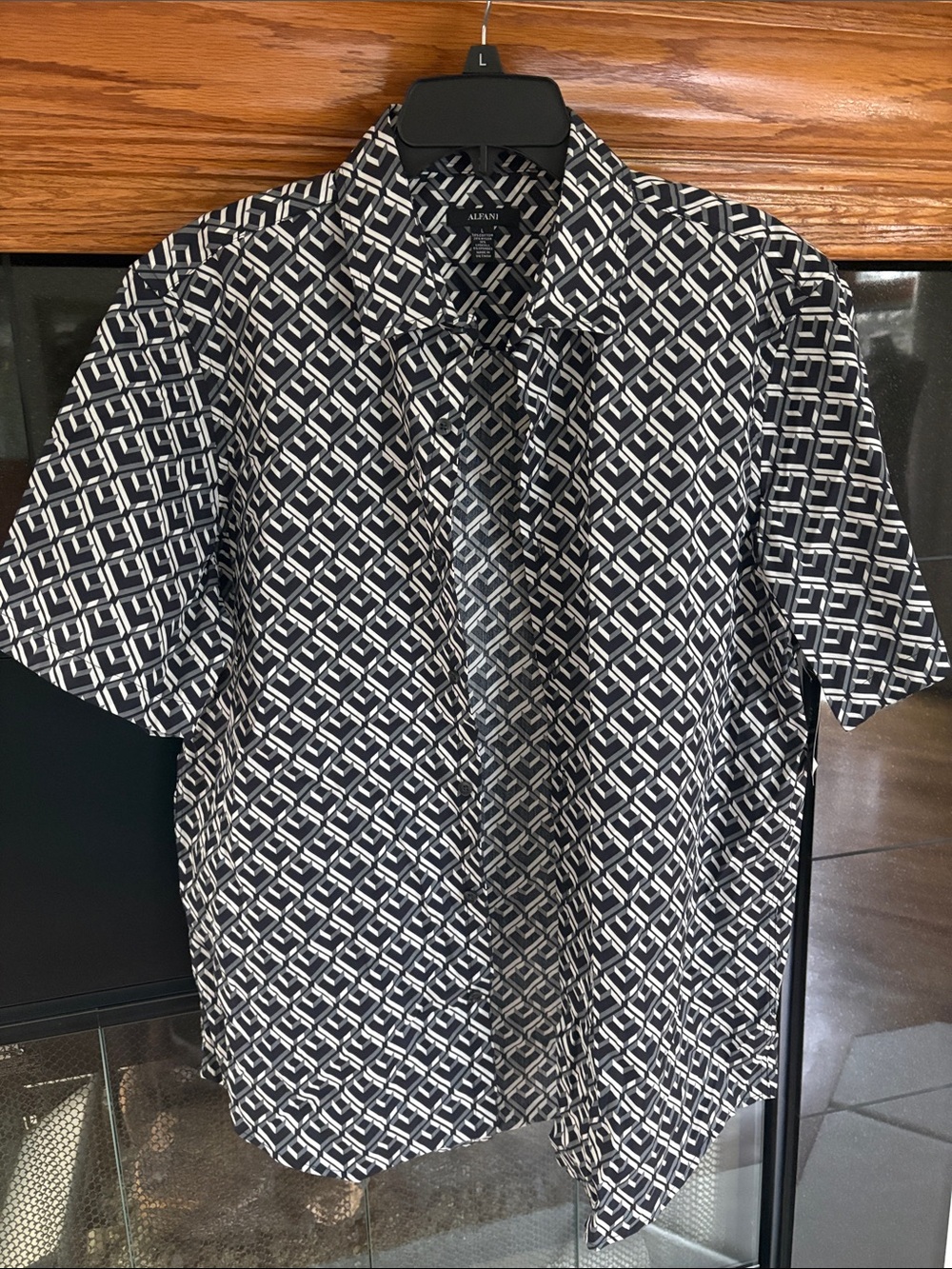 Alfani Men’s Black & White Geometric Short-Sleeve Shirt